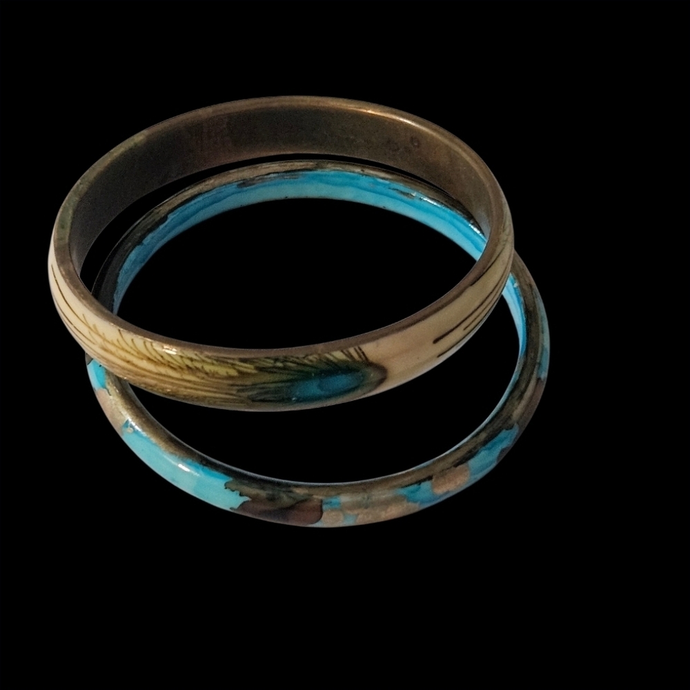 Vintage Set of Two Brass and Enamel Bracelets